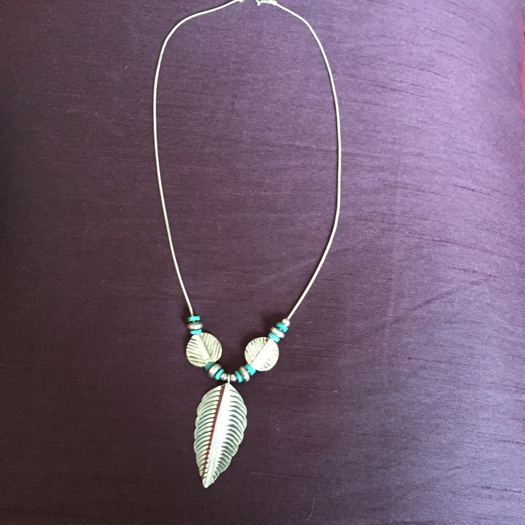 Silver Leaf Necklace With Turquoise